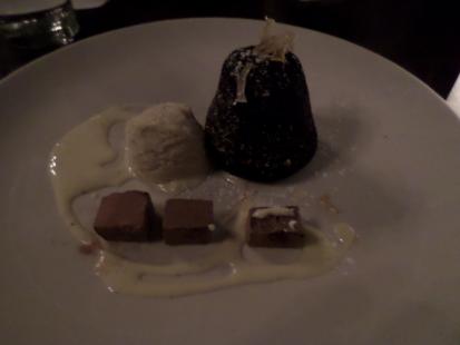 Tabla Restaurant has a brownie served with mascarpone and little cubes of peanut butter. $