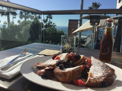 Stuffed French toast at the Strand House Manhattan Beach #food $16. Fresh strawberries and