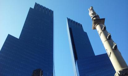 Columbus Circle and the Time Warner Building towers