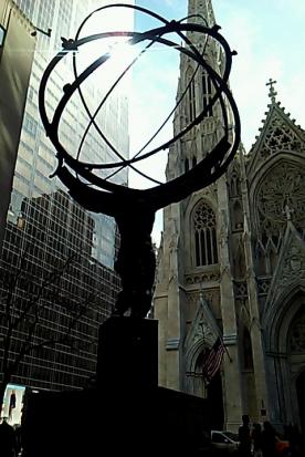 Church and state. Atlas at Rockefeller Center.