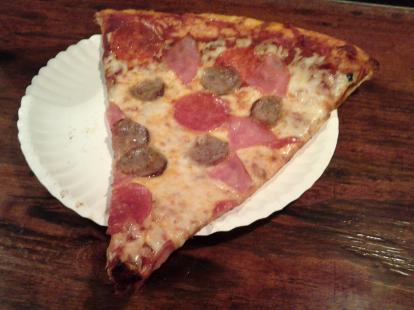 Meaty pizza slice at the pizza joint. Open till 3 am on Saturdays. #food