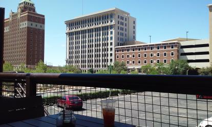 The view from the patio at Coffee Box. Iced tea mango $2.70. #Food