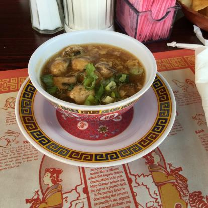 Peking Express hot and sour soup which is part of the lunch special #food