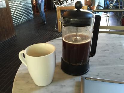 French press coffee at Hillside. Ethiopian is a good choice. Doesn't need sugar. Made 