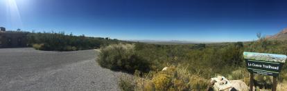 Panorama of the valley from La Cueva Trailhead parking area