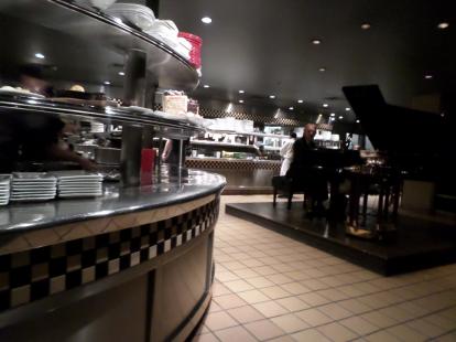Nick and Sam's Steakhouse. The open kitchen and the piano. 