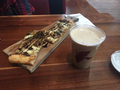 La Colombe draft coffee, served from a tap like a beer. $3.75 Two pizza slices for $4.50 #