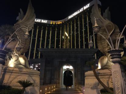 Mandalay Bay Las Vegas at night. Main entrance.