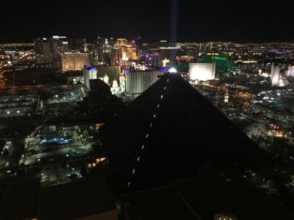 The view from the Skyfall Lounge of the Las Vegas strip. Inside the Delano at Mandalay Bay