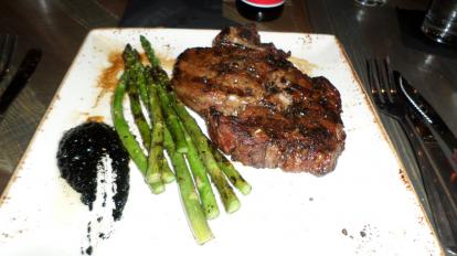 Excellent sixteen ounce ribeye steak at Stonewood. Medium. Served with asparagus. #food