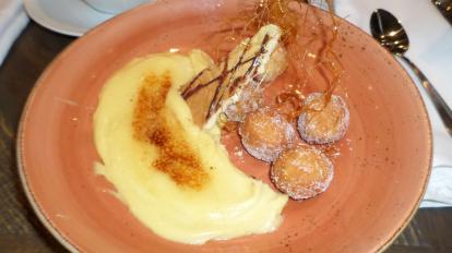 Dessert at Stonewood. #food. Creme brulee with donut holes.  