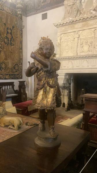 Vizcaya house statue in front of fire place from 1600 French chateau