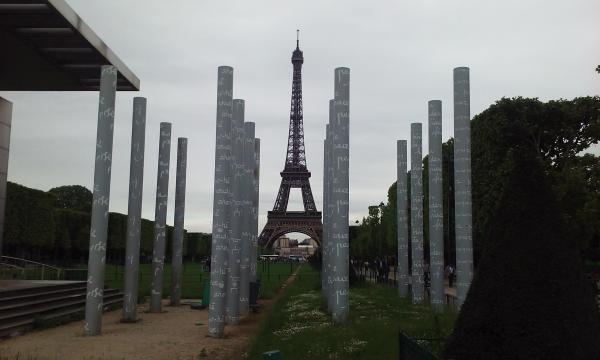 Pillars in at the Champs de Mar front of the Eiffel Tower. There is a good walkway to run 