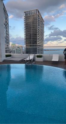 500 Brickell Rooftop pool on the 42nd floor with Fisher Island in the distance