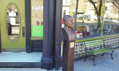 Sculpture of T.S. Eliot on Euclid and McPherson. A great poet from Saint Louis. See extern