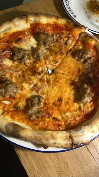 Sausage pizza at Casa Tua Cucina Brickell #food with mushrooms $22 2022