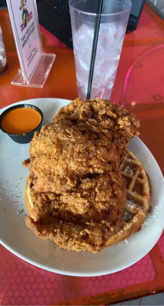 Chicken and waffles at Big Pink. Huge portions. #food $18
