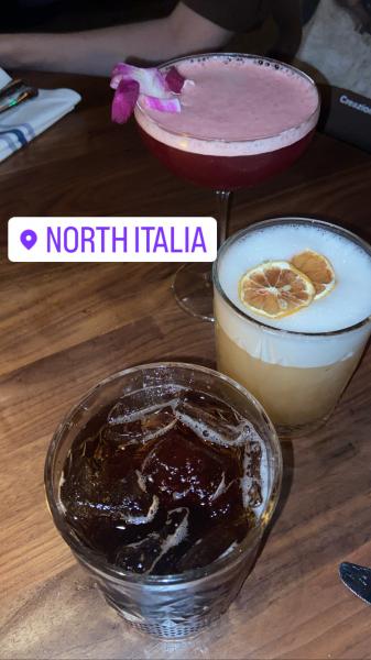 North Italia drinks. Top to bottom. Hibiscus, vini vidi vici, and Jack Daniels #food 2023