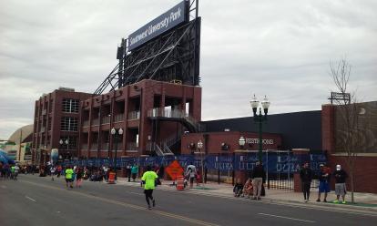 Runners entering the ballpark for the El Paso  Marathon event.