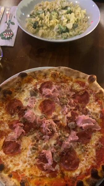 Piola meat lovers pizza and fuccili bianca verde pasta #food 2023