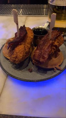 Chicken and waffles at Batch Gastro Pub #food $8 during happy hour 2021