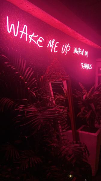 One K Raw oyster bar #food “Wake me up when I am famous” neon sign