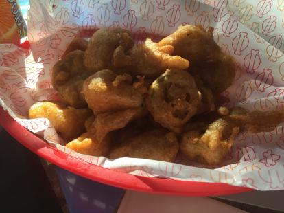 Fried pickles and jalapeños at Charlie Wants a Burger on the San Antonio River Walk #food