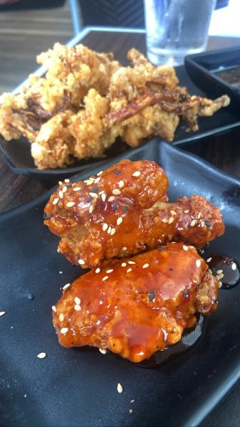 Kan Sushi deep fried squid, Korean chicken wings #food 2023