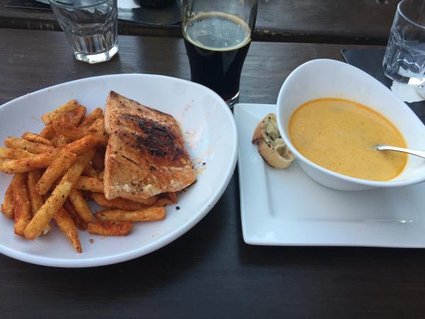 Blackened salmon and Thai soup at Bosque #food