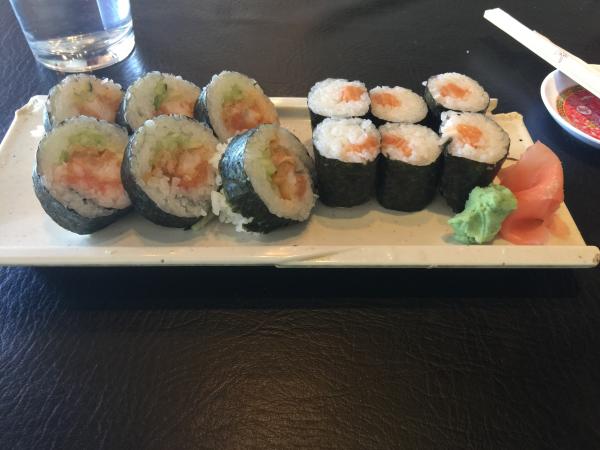 Mix Sushi 2 for $10 lunch special salmon and tiger roll. #food Las Cruces