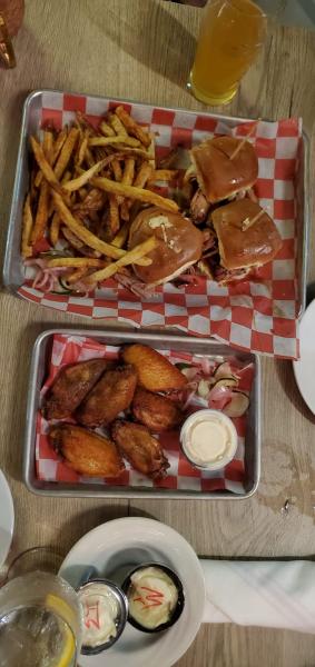Wings and pork sliders at Myron Mixonâ€™s Pitmaster Barbeque #food