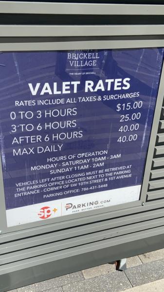 Brickell Village Parking valet $15 for 3 hours 2022 #parking