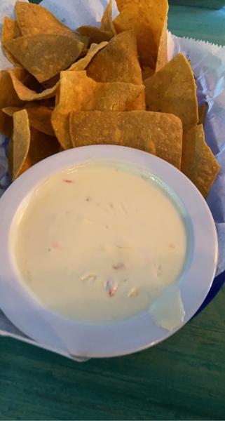 Tortilla chips with pepper jack queso #happyhour $6 #food at Sharkeyâ€™s