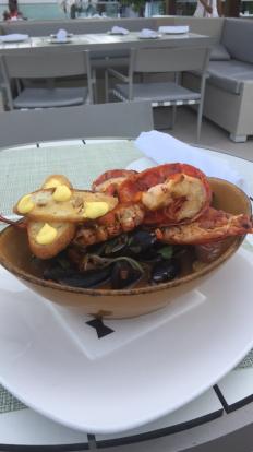 La Cote at the Fontainebleau. Lobster. Restaurant with views of the ocean from the patio o
