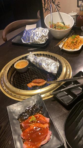 Gyu-Kaku duck breast $8.95 spicy miso sauce, avocado salad and beyond meat bibimpap $12.45