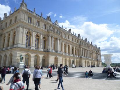 The back of Versailles Palace. The train ride out of Paris to Versailles takes about 40 mi