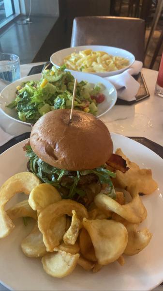 Dolce Italian Restaurant Burger $21, avocado salad, and truffle oil pasta #food 2022