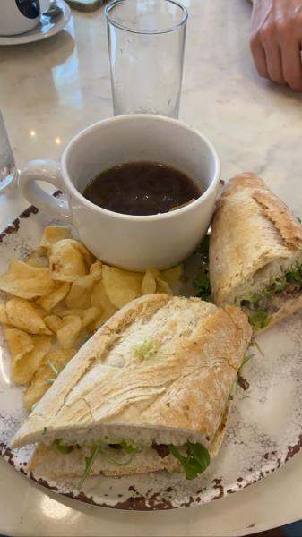 Little Brittany French Dip Sandwich $16.50 #food excellent onion dipping sauce. Served wit