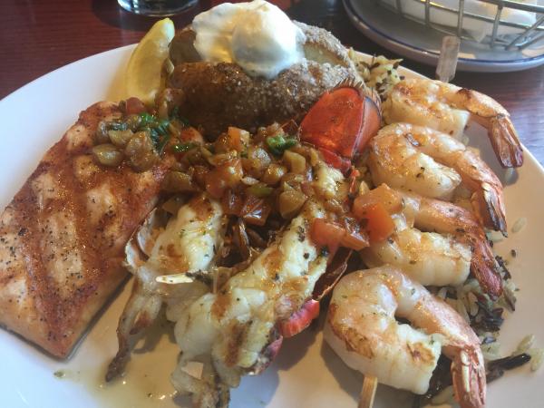 Salmon Lobster and shrimp platter at Red Lobster $26 excellent #food