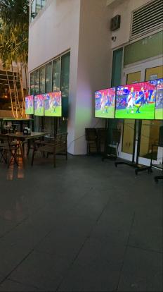 Televisions for watching football (soccer) at 305 Sports Bar. Link to menu.