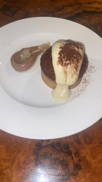 Los Fuegos chocolate and roasted pear dome coffee anglaise dessert #food excellent 2022