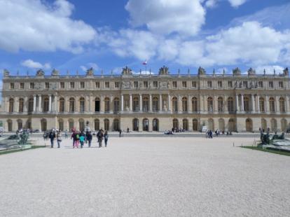 Looking at the Palace of Versailles from the gardens. 