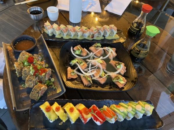 Salmon sakayusu sashimi, tinker bell roll, ohanu roll, and rebellion roll at Sushiato #foo