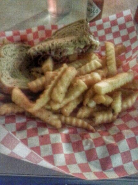 Chicago street #food pastrami sandwich. Small but tasty. Crispy fries.