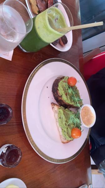 Faena Los Fuegos avocado toast $26. potatoes $10. green juice $15 #food 2022