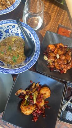 Hutong duck fried rice, Kung po chicken, mala chili prawns #food 2022 unlimited brunch $68