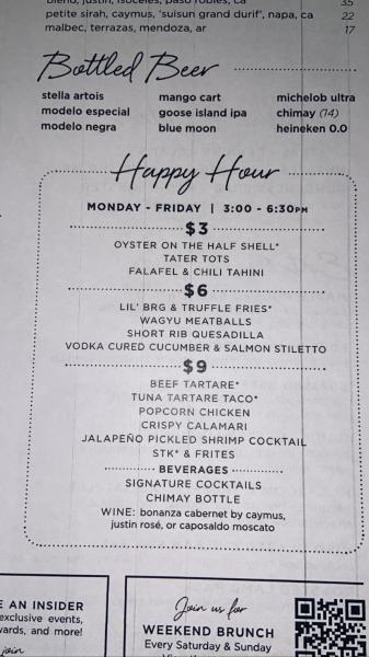 STK #happyhour from 3 to 6 pm Monday through Friday