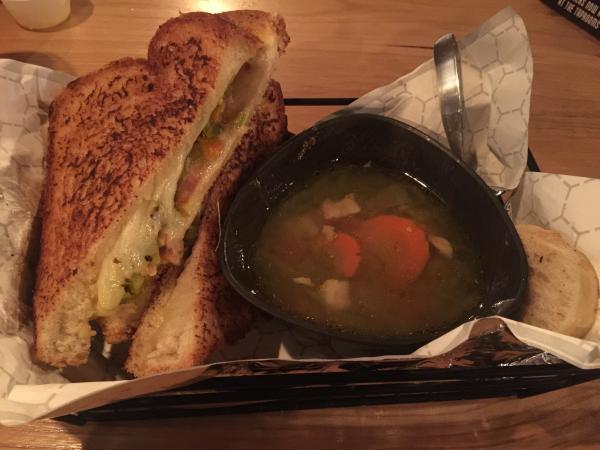 Grilled cheese with soup at Bosque #food