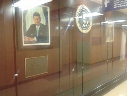 John F. Kennedy Memorial at the old Parkland Hospital. Enter through the main lobby and th