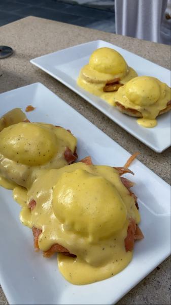 Eggs Benedict with Canadian Bacon and Eggs Benedict with Smoked Salmon #food at Atelier Mo